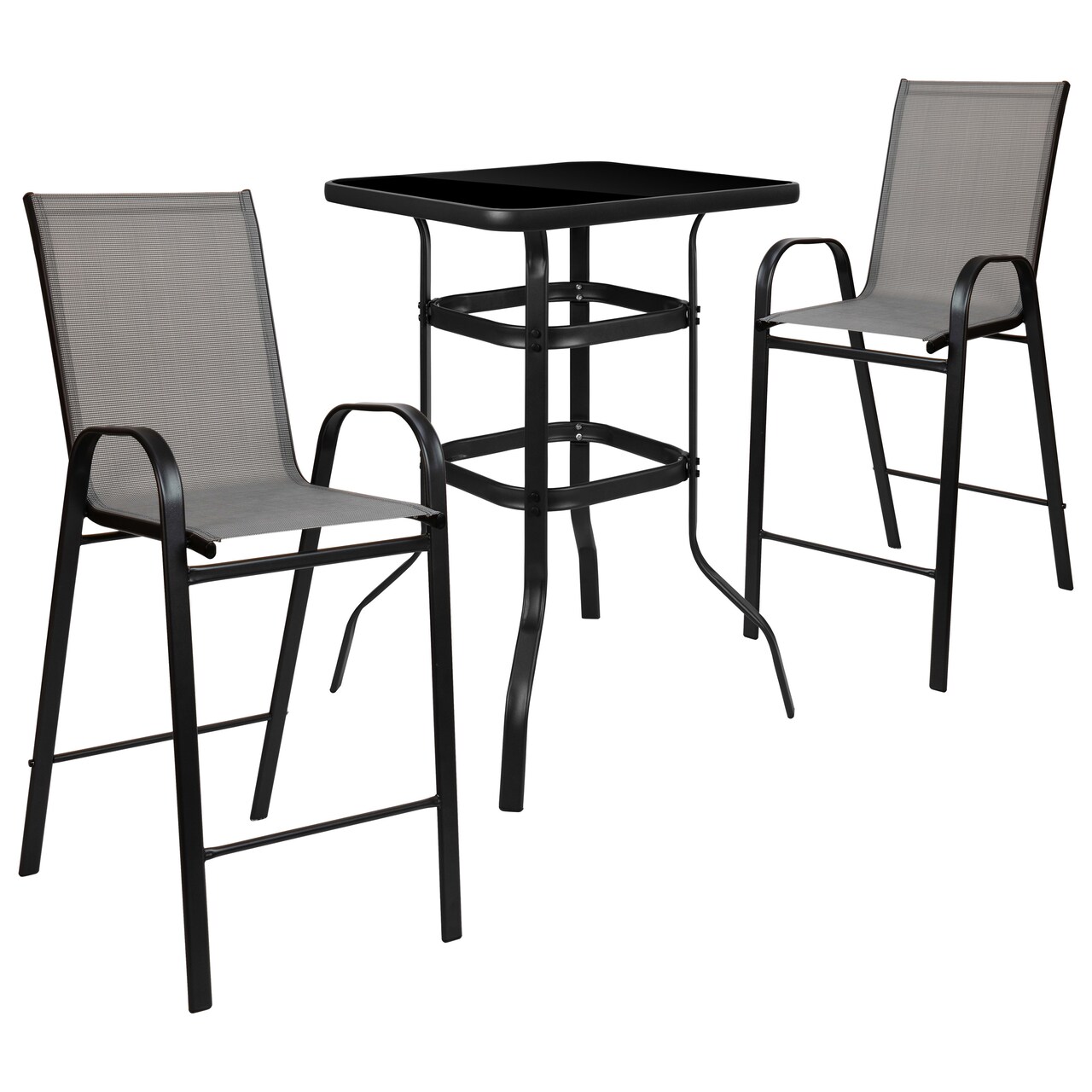 Emma and Oliver 3 Piece Outdoor Bar Height Set-Glass Patio Bar Table-All-Weather Barstools